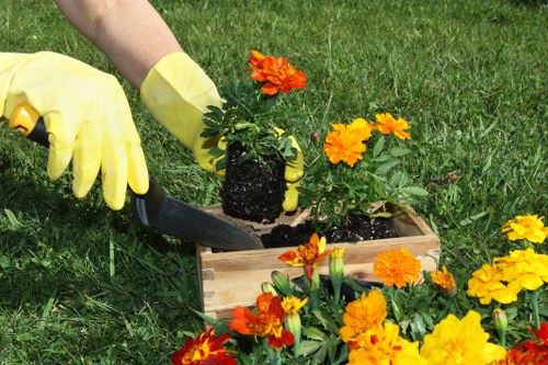 Gardener measuring a large suburban lawn for a quote